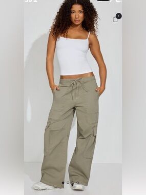 Garage Olive Green Cargo Pants with Drawstring Waist